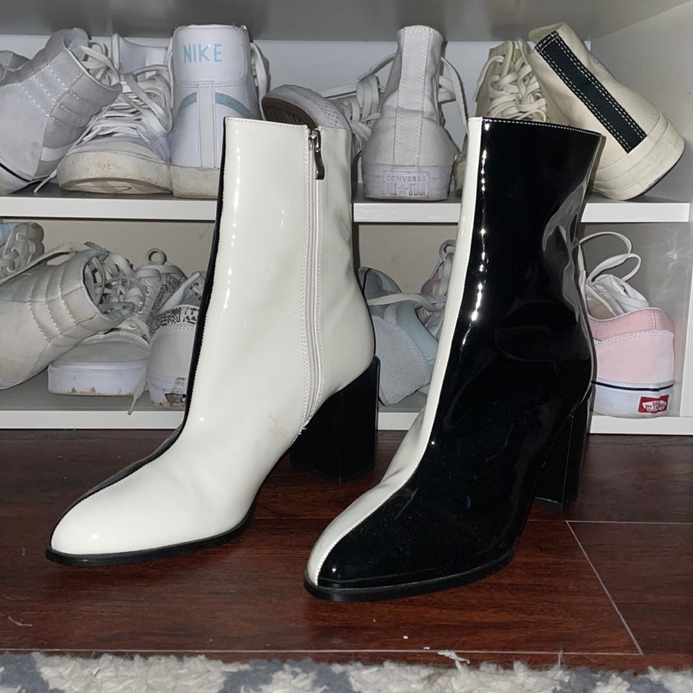 NASTY GAL BLACK AND WHITE BOOTS